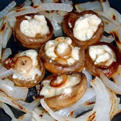 Blue Cheese Stuffed Mushrooms with Grilled Onions recipe