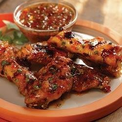 Grilled Chicken Wings with Sweet Red Chili and Peach Glaze recipe