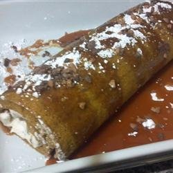 Pumpkin Roll with Toffee Cream Filling and Caramel Sauce recipe