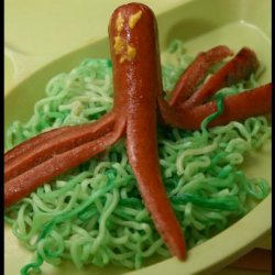 Octopus and Seaweed  (Ramen Noodles and Hot Dogs) recipe