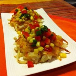 Lemony Shrimp and Potato Cakes With Tricolor Salsa recipe
