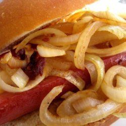 Cheese-Stuffed Hot Dogs With Spicy Onions - Rachael Ray recipe