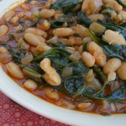 Braised Cannellini Beans With Onions and Arugula recipe