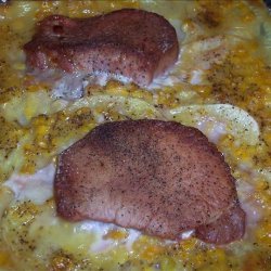 Scalloped Potatoes, Corn and Pork Chop Casserole recipe