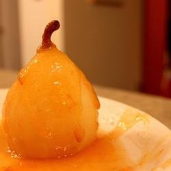Flambeed Vanilla-Poached Pears with Apricot Sauce recipe