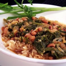Black-Eyed Peas With Mustard Greens and Rice recipe