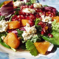 Pomegranate Persimmon Salad With Warm Goat Cheese recipe