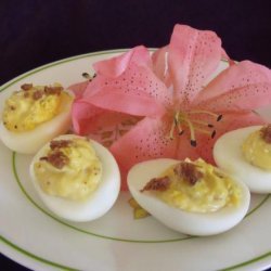 Deviled Eggs with Bacon and Cheddar Cheese recipe