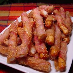Bacon Wrapped Sesame Breadsticks recipe