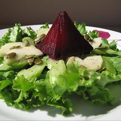 Roasted Beet, Pistachio and Pear Salad recipe