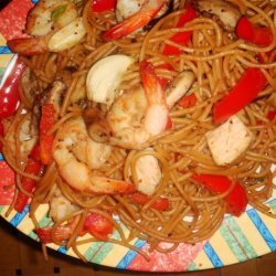 Ginger Chicken & Shrimp Stir-Fry With Sesame Noodles recipe