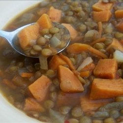 Savory Golden Lentil and Sweet Potato Soup recipe