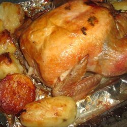 Onion Stuffed Roast Chicken With Potatoes recipe