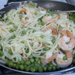 Garlic Shrimp and Peas With Linguine recipe