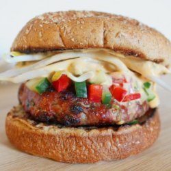 Thai Turkey Burgers With Cucumber Pepper Relish and Spicy Mayo recipe
