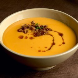 Spiced Carrot and Sweet Potato Soup With Almond and Ginger Matzo recipe