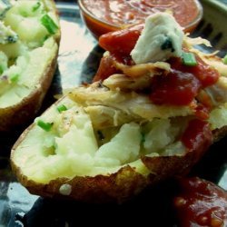 Blue Cheese-Stuffed Potatoes With Buffalo Chicken Tenders recipe