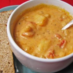 Easy Cheesy Tomato Potato Chickpea Soup! recipe