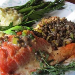 Salmon With Lentils and Mustard-Herb Butter (Saumon Aux Lentille recipe