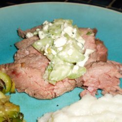 Flank Steak With Cucumber-Pepperoncini Relish recipe