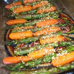 Roasted Carrots & Asparagus With Sesame & Ginger recipe