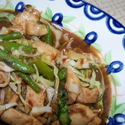 Chili Chicken Stir-fry With Asparagus and Bok Choy recipe