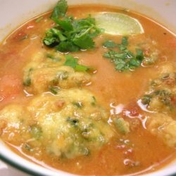 Cilantro Lime Corn Meal Dumplings in Chorizo Chicken Soup recipe