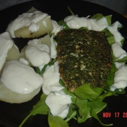 Peppered Salmon W/ Arugula (Rocket) and Yogurt Dressed Potatoes recipe