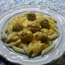 Penne and Meatballs with Red Pepper Sauce recipe