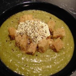Broccoli and Leek Soup With Croutons and Sour Cream recipe