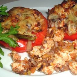 Felicity's Chicken Stuffed Red Bell Peppers recipe