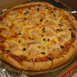 Shrimp, Sweet Onion, and Roasted Red Pepper Pesto Pizza recipe