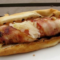 Grilled Bacon-Wrapped Stuffed Hot Dogs recipe