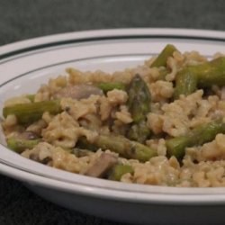 Golden Mushroom, Pea, and Asparagus Risotto (Vegan) recipe