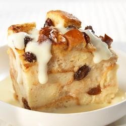 Cinnamon Raisin Bread Pudding with Vanilla Yogurt Sauce recipe