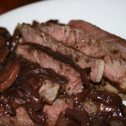 Rib-eye steaks with merlot-mushroom melange recipe