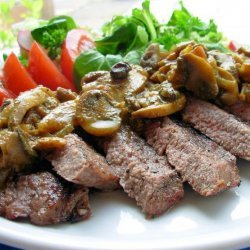 Grilled Safari Steak With Mango Chutney and Mushrooms recipe