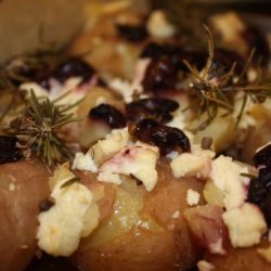 Smashed Potatoes With Olives Feta and Walnut Oil recipe