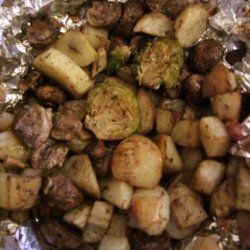 Roasted Brussels Sprouts With Potatoes and Bacon recipe