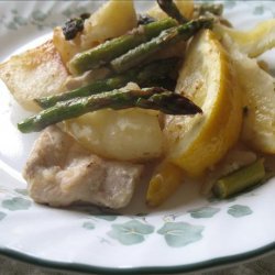 Roast Chicken With Potatoes, Lemon, and Asparagus recipe