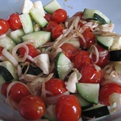Roasted Tomatoes, Onions, With Mozzarella & Cucumbers recipe