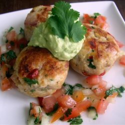 Chicken Cakes With Avocado Mayonnaise and Tomato Salsa recipe