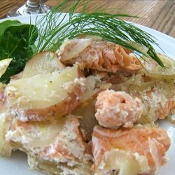 Saucy Salmon, Fennel and Potato Gratin Dauphinoise recipe