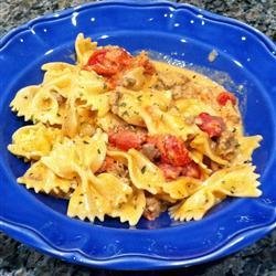 Bow Ties with Sausage, Tomatoes and Cream recipe
