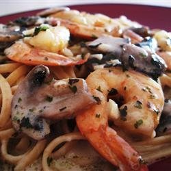Shrimp and Mushroom Linguini with Creamy Cheese Herb Sauce recipe