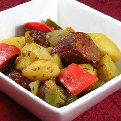 Sausage, Peppers, Onions, and Potato Bake recipe