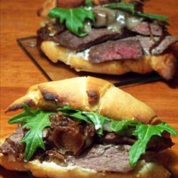 Croissant Steak Sandwiches With Caramelized Onions and Horseradi recipe