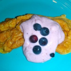 Peanut Butter Protein Pancake With Blueberry Vanilla Topping recipe