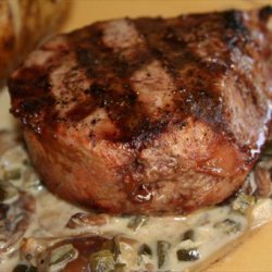 Charred Beef Medallions With Poblano Margarita Sauce recipe