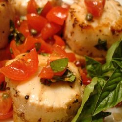 Grilled Scallops Topped With Bruschetta on Toast recipe